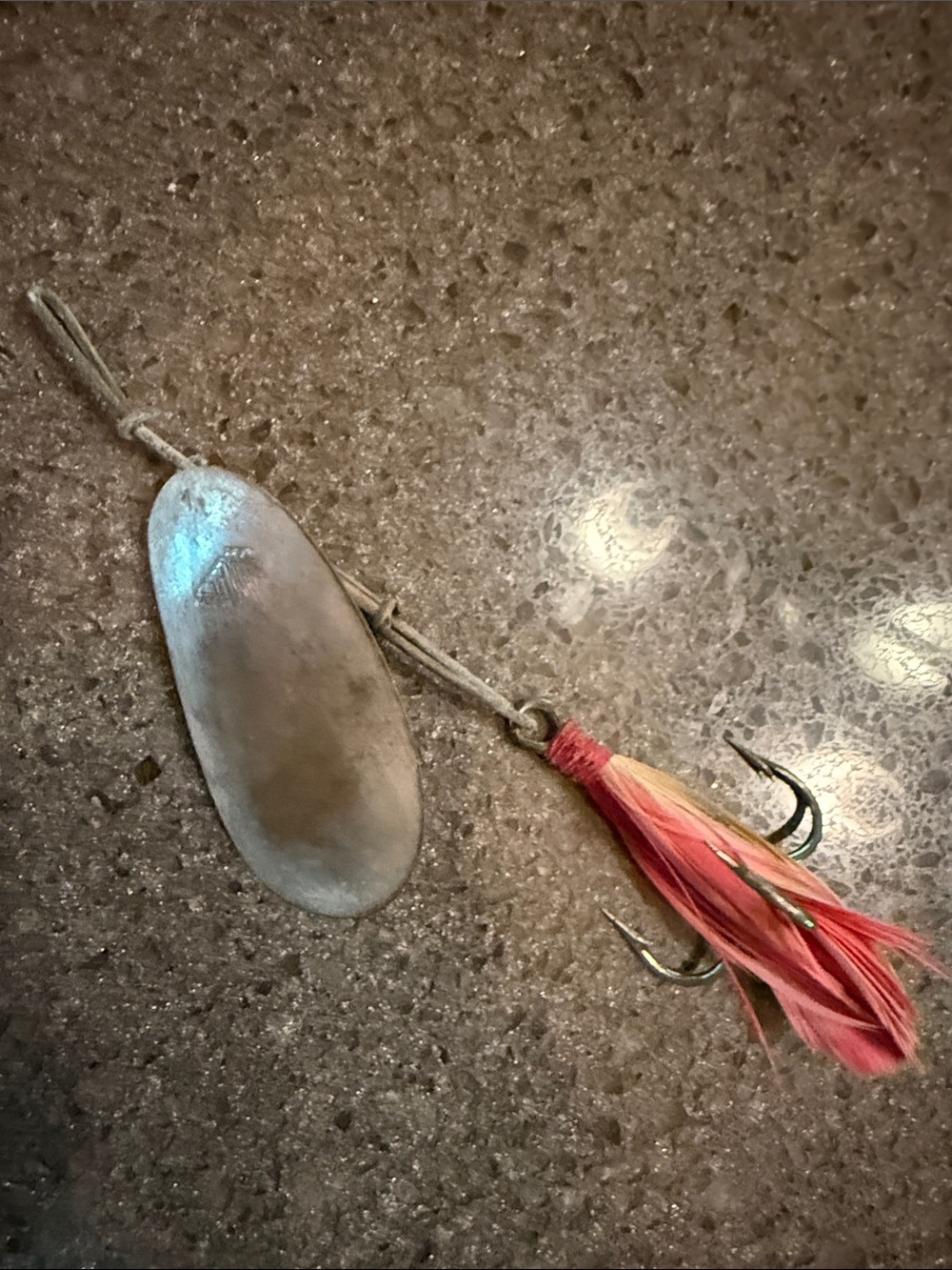 Vintage Dependon Silver Spoon Spinner with Pink Feathered Treble Hook